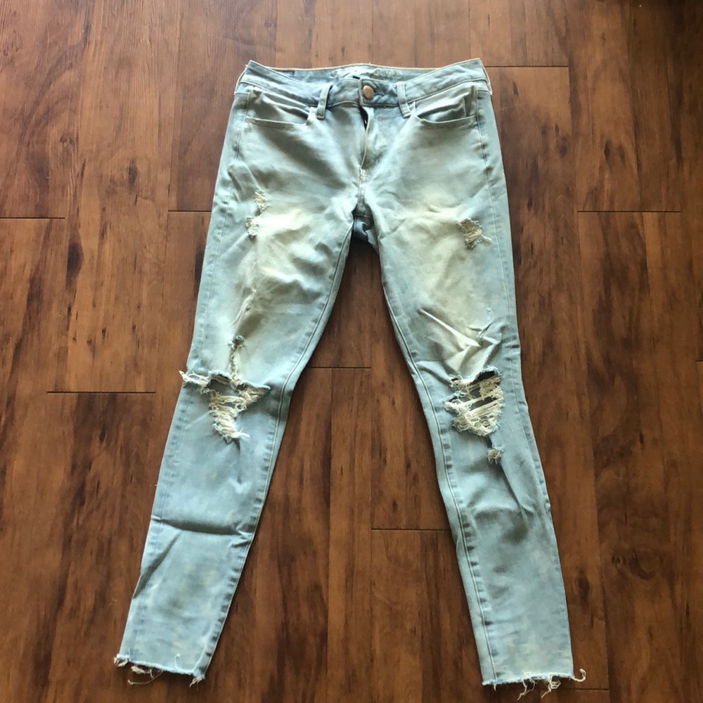 American Eagle ripped skinny jeans.